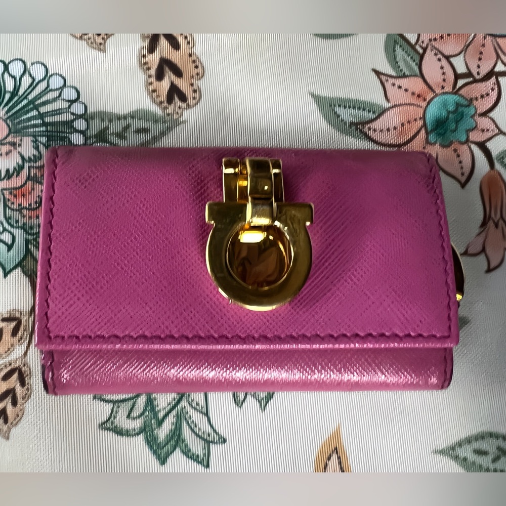Salvatore Ferragamo Fuchsia Key Holder Case with Gold Detail